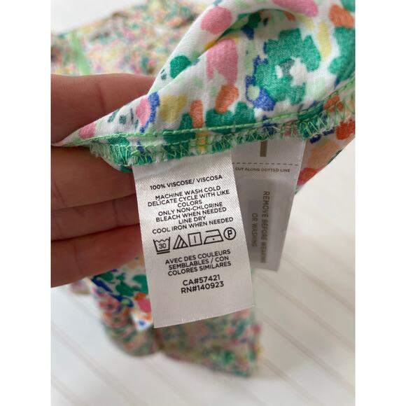 NWOT LOFT Ruffle Strap Midi Dress Green Pink Floral Summer Boho Silk Size 6 - Picture 8 of 8